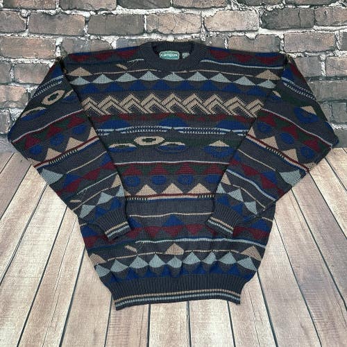 Vintage 80s 90s Campus Knit Sweater Men's Large Geometric Pattern Abstract Coogi