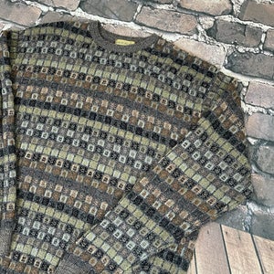 Vintage Tricots St. Raphael Abstract Geometric Grandpa Sweater Mens XL Wool