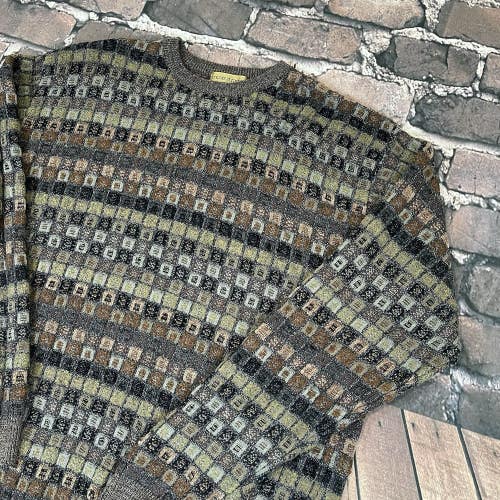 Vintage Tricots St. Raphael Abstract Geometric Grandpa Sweater Mens XL Wool