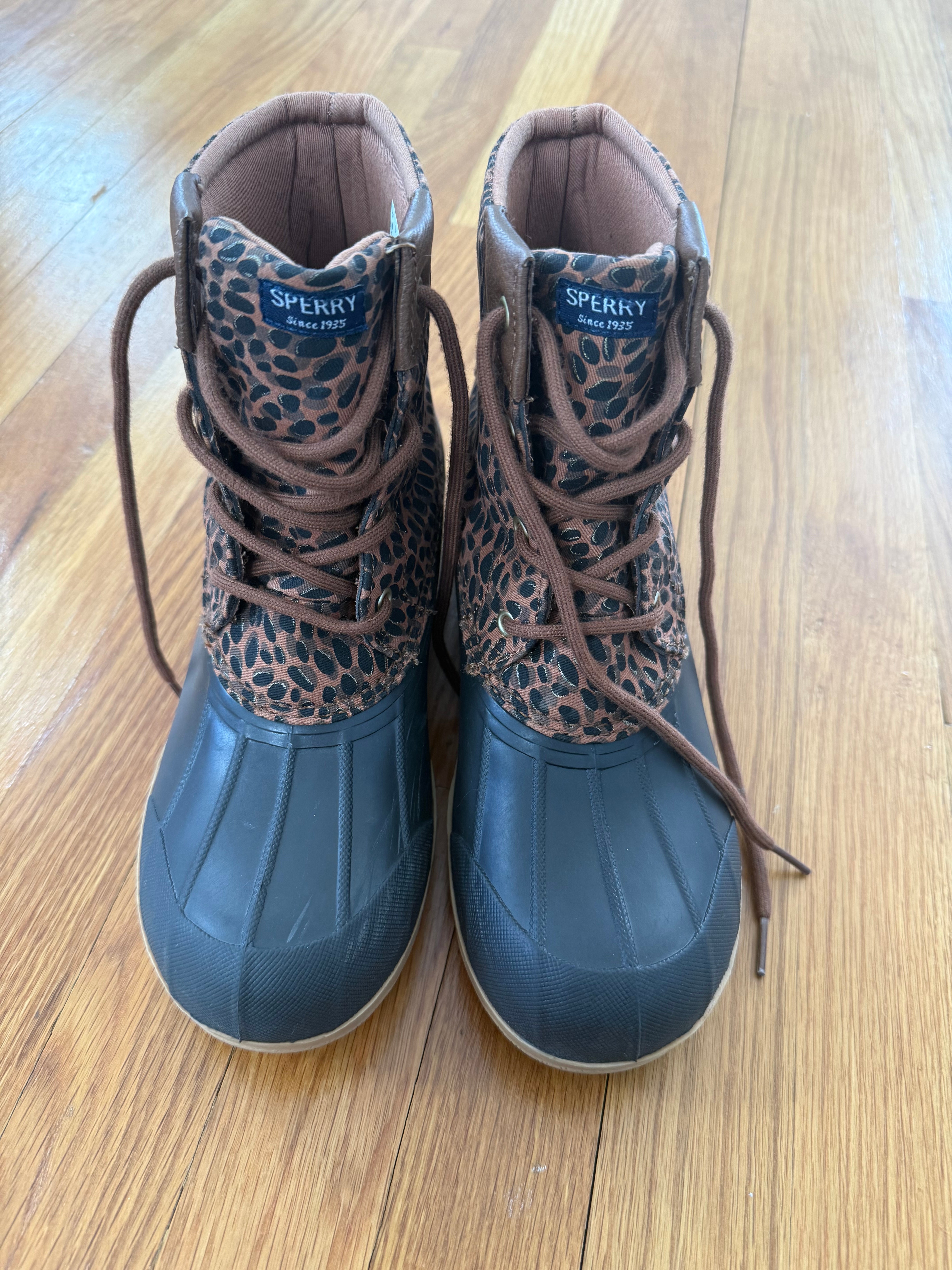 sperry duck boots leopard