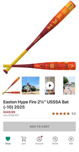 2025 Easton Hype Fire Composite USSSA Certified Bat (-10) 20 oz 30" (Used)
