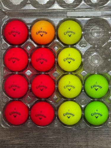 14 Callaway Superhot and Superfast Golf Balls - Yellow, Red, Green, Orange Color