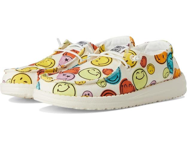 Hey Dude Wendy Smiley Kid US 11 Cream Multi Slip-On Moc Toe Casual Shoes ZAP1767