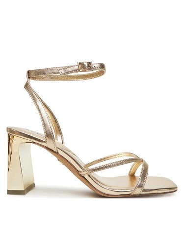 Aldo Stellare Dress Sandals Women's US 8.5 Gold Ankle Strap Block Heel ZAP1652