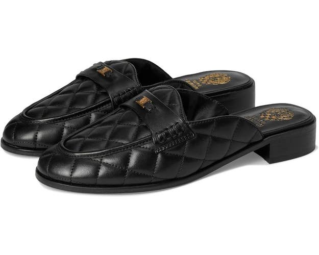 Vince Camuto Cobby Flat Women's US 9.5 Black Leather Comfort Shoes ZAP1476