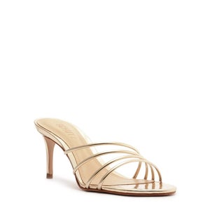 Schutz Inez Mule Sandals Womens US 8.5 Gold Patent Leather Stiletto Heel ZAP1755