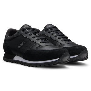 Hugo Boss Parkour Runn Sneakers Mens 12 Black Faux Leather Lace Up Shoes ZAP1725