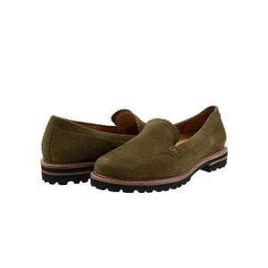 Trotters Fayth Loafers Women's US 9 Green Suede Lug Sole Slip On Shoes ZAP1681