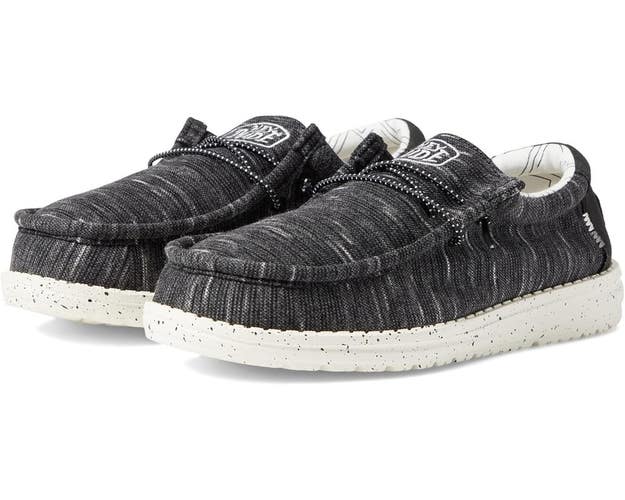 Hey Dude Wally 40050-001 Kids US 1 Black Stretch Moc Toe Casual Shoes ZAP1764