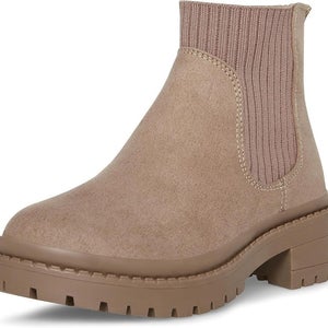 Steve Madden Hazzel Boots Kids US 3 Taupe Memory Foam Block Heel Ankle ZAP1738