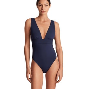 Lauren Ralph Lauren Sculpting Solids Modern Swimsuit Women's 6 Dark Navy JZZ813