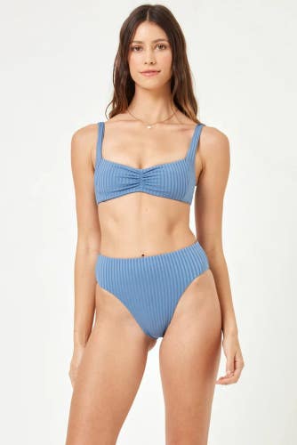 L*Space Savannah Bikini Bottom Women's M Baltic Stretch Ribbed High Waist JZZ737