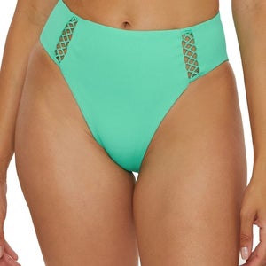 BECCA Modern Edge Rib Elise Bikini Bottom Women's Medium Green French Cut JZZ780