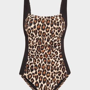 Tommy Bahama Island Cays Swimsuit Women's 8 Black Leopard Print One Piece JZZ789