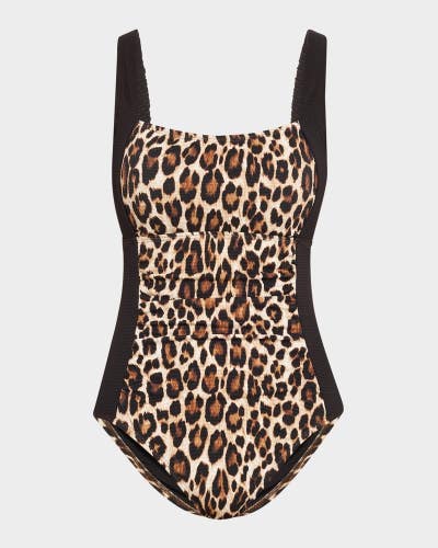 Tommy Bahama Island Cays Swimsuit Women's 8 Black Leopard Print One Piece JZZ789