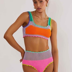 Beach Riot Wyatt Bikini Bottom Womens Small Pink Crochet Stretch Swimwear JZZ823