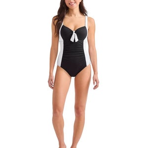 Tommy Bahama Island Cays Swimsuit Women's 10 Black Tie-Front One-Piece JZZ713