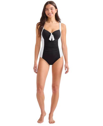Tommy Bahama Island Cays Swimsuit Women's 10 Black Tie-Front One-Piece JZZ713