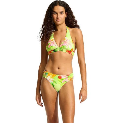 Seafolly Tropique Bikini Bottom Women's 4 Aloe Gel Tropical Ruched Side JZZ685