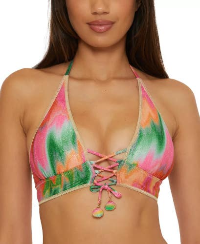 Becca Mira Bikini Top Women's D-Cup Multi Tie Dye Halter Neck Swimwear JZZ731