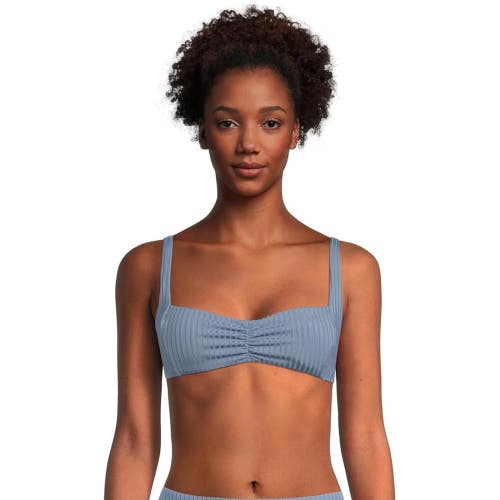 LSPACE Effie E0EFT25 Bikini Top Womens Medium Baltic Gray Ribbed Swimwear JZZ678