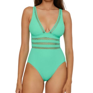 Becca by Rebecca Virtue Modern Edge Swimsuit Women's M Aqua Sea One Piece JZZ775