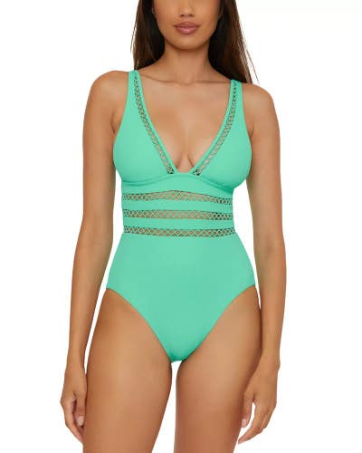 Becca by Rebecca Virtue Modern Edge Swimsuit Women's M Aqua Sea One Piece JZZ775