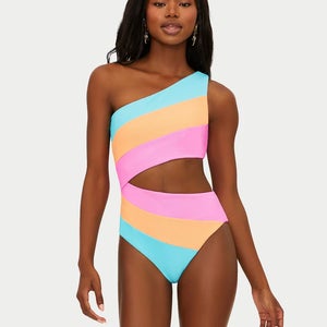 Beach Riot Joyce Swimsuit Womens Small Multi Colorblock Stretch One Piece JZZ758