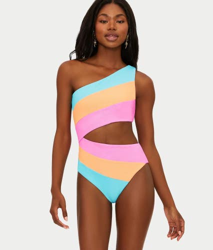 Beach Riot Joyce Swimsuit Womens Small Multi Colorblock Stretch One Piece JZZ758