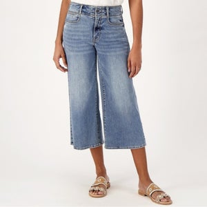 NYDJ HR Major Capri Jeans Women 4 Blue Denim Medium Wash Wide Leg Zip-Fly JZZ697