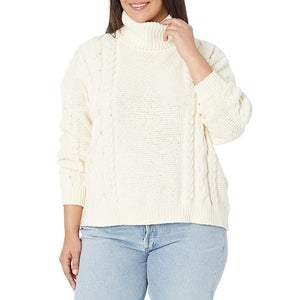 Madewell Sweater Womens 1X Plus Cream Capri Cotton Cable Knit Turtleneck GBO2577