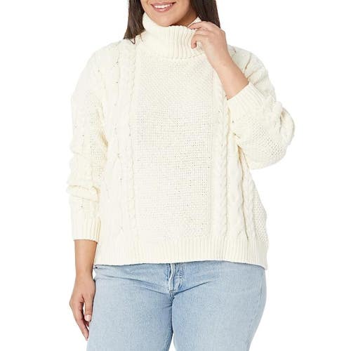 Madewell Sweater Womens 1X Plus Cream Capri Cotton Cable Knit Turtleneck GBO2577