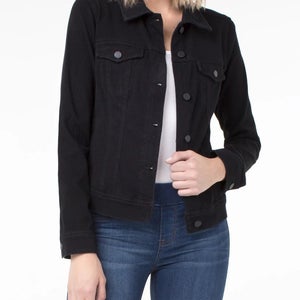 Liverpool Los Angeles Trucker Jacket Women's XL Black Denim Dark Wash GBO2185