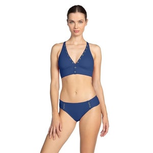 Robin Piccone Amy Halter Top Women Large Blue Stretch Crossback Swimwear GBO2560