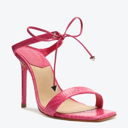 Schutz Mavis Sandals Women's US 5.5 Pink Snake Leather Stiletto Heel HAWK1217