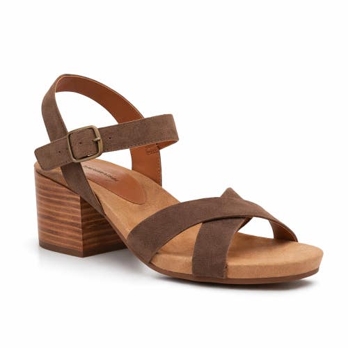 Lucky Brand Payton Sandals Women 7.5 Brown Suede Ankle Strap Block Heel HAWK1810