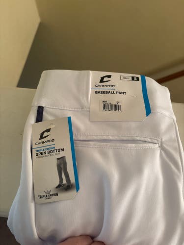 White Men's Small Adult Champro Game Pants with black piping (New)