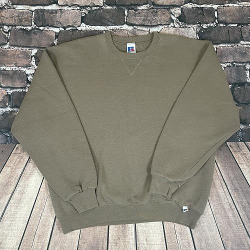 Vintage Russell Athletic Blank Plain Crewneck Sweatshirt Mens Large Brown 90s