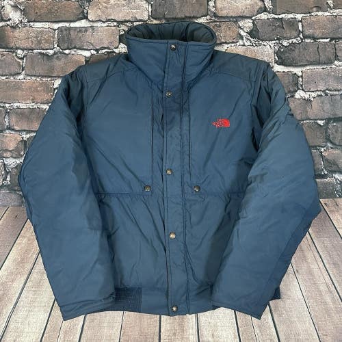 Vintage The North Face Puffer Zip Button Jacket Coat Navy Blue USA Made Mens M