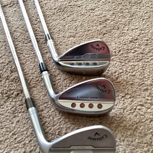 Callaway Jaws RH Wedge 58, Callaway Mack Daddy 4 RH Wedge 56, Callaway Opus RH Wedge 60.