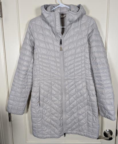 North Face ThermoBall Parka Long Jacket Hood Women's Size: M Grey Quilted Puffer