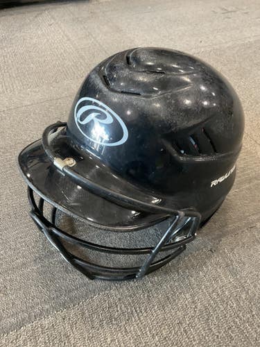 Used Rawlings BASEBALL HELMET W/MASK Batting Helmet No Mask Black XS/S 11614-S000229934