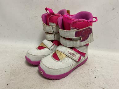 Used Burton YTH GROM Girls Snowboard Boots White And Pink Junior 02 11855-S000198611