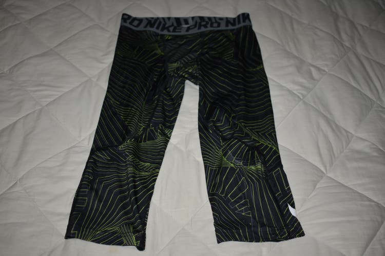 Nike Pro Youth Compression Dri-Fit Pants, Black/Green, Youth Large