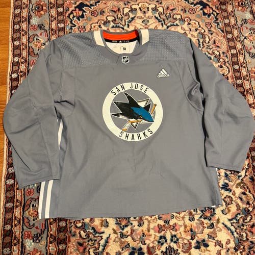 San Jose Sharks Adidas Pro Stock Practice Jersey, Gray, Size 58, MiC