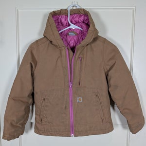 Carhartt Quick Duck Hooded Pink Lined Canvas Jacket Size: S 7/8