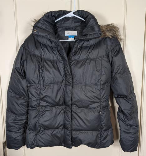 Columbia Down Puffer Jacket Womens Size: M Black Faux Fur Trim Omni Shield