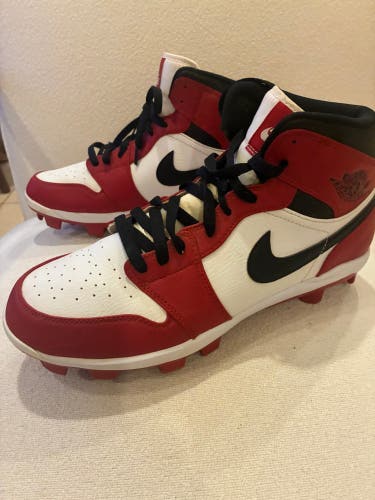 Red Men's Size M 10.0 (W 11.0) Adult Nike Air Jordan High Top Molded Cleats (Used)