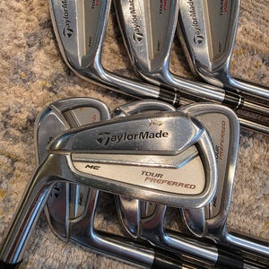 LEFT HAND TAYLORMADE TOUR PREFERRED MC GOLF IRON SET 4-PW GRAPHITE RECOIL REGULAR