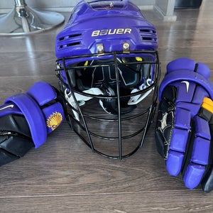 Iroquois lacrosse helmet and gloves